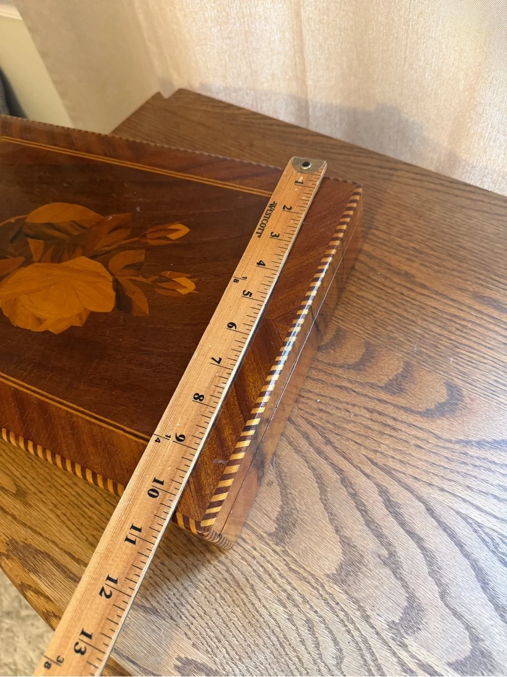 Vintage Wooden Inlay Jewelry Box - Brown & Tan